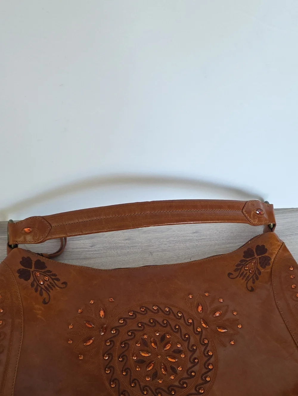 VNTG Wilsons Leather Large Rhinestone Gem Hobo Boho Western Shoulder Handbag